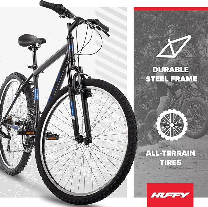 Huffy Stone Mountain Hardtail Mountain Bike for Boys/Girls/Men/Women, 20"/24"/26" Sizes, 6 or 21 Speed Shimano Twist Shifting, Front or Dual Suspension, Comfort Saddle, Sleek Colors