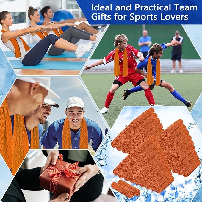 Hosuly 150 Pack Cooling Towels Bulk 40 x 12 Inch Large Chilly Breathable Sweat Sports Cold Towels Sublimation Microfiber Ice Neck Rags for Hot Weather Workout Baseball Softball Gym Team Gift (Orange)