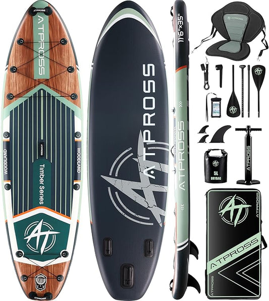 11'6"x35" Inflatable Paddle Board, 450lbs Extra Wide Stand Up Paddleboard for Adults with Premium SUP Accessories Kit & Backpack, Blow Up Kayak Non-Slip Stable Deck Boat for Yoga Fishing Surf