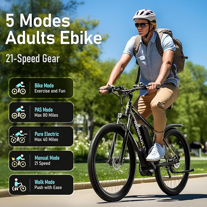 Electric Bike for Adults, 29" 1500W Peak Max 37MPH 921.6WH Electric Mountain Bike, 80 Miles Ebike 21-Speed Gears, IP7 Waterproof E Bicycle E Bike for Commuter