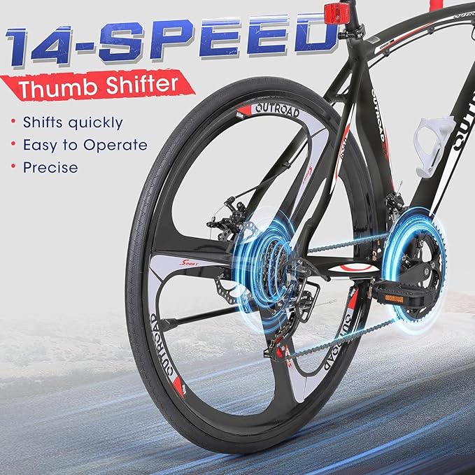 Road Bike 14-21Speed 700C Wheel with Light Aluminum Alloy Frame Commuter Bicycle with Dual Disc/V Brakes for Women and Men Black,White,Blue,Red