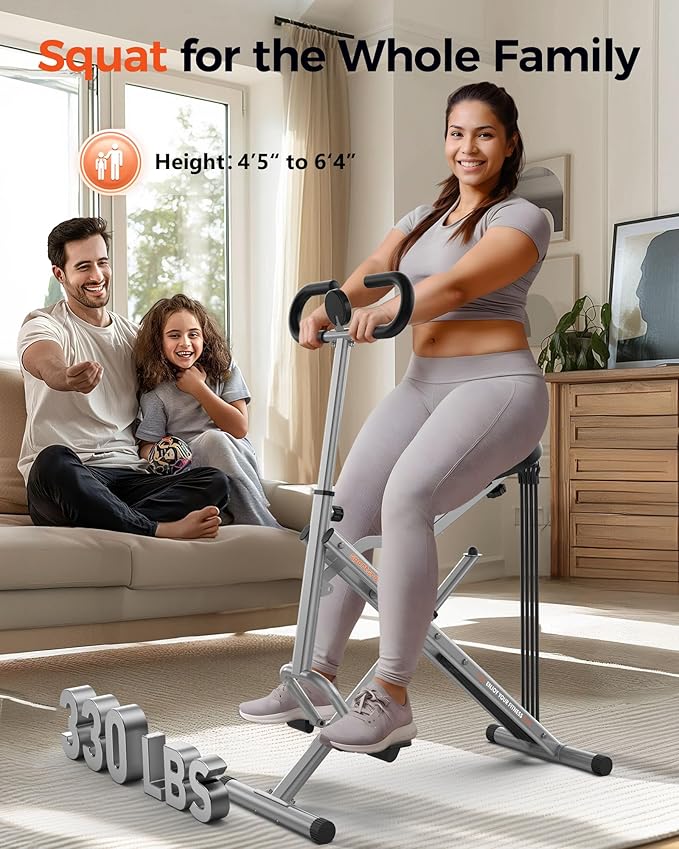 Sportsroyals Squat Machine for Home,Ride & Rowing Machine for Glutes Butt Thighs,Ab Back/Leg Press,Foldable & Easy Setup Exercise Equipment w/Adjustable Resistance,350lbs Capacity