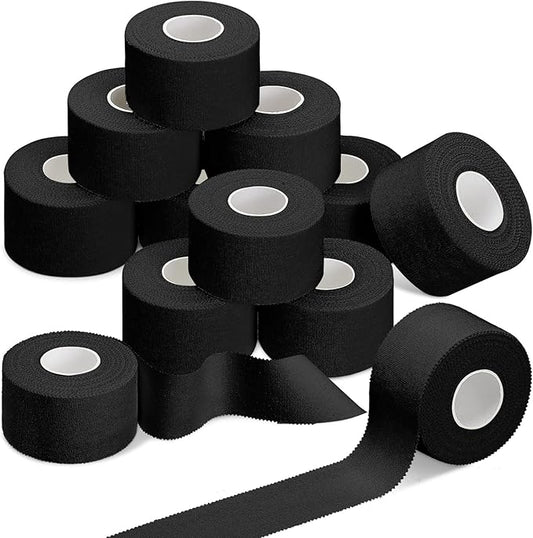 Hoolerry 12 Rolls 130 Yard Athletic Sports Tape Pre Wrap Very Strong Easy Tear No Sticky Residue Tape for Fingers Ankles Wrist Injury Wrap, Football Baseball Hockey Soccer(1.5 in,Black)