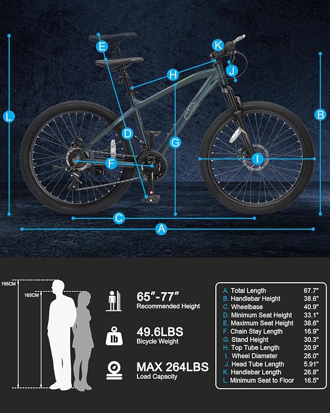 24/26/27.5" Mountain Bike Aluminum Bicycle with Ultralight Aluminum Frame, Powerful Mechanical Dual Disc Brakes, Double Wall Rims and Premium XC Tires, Men & Women Bike with Tool Kit
