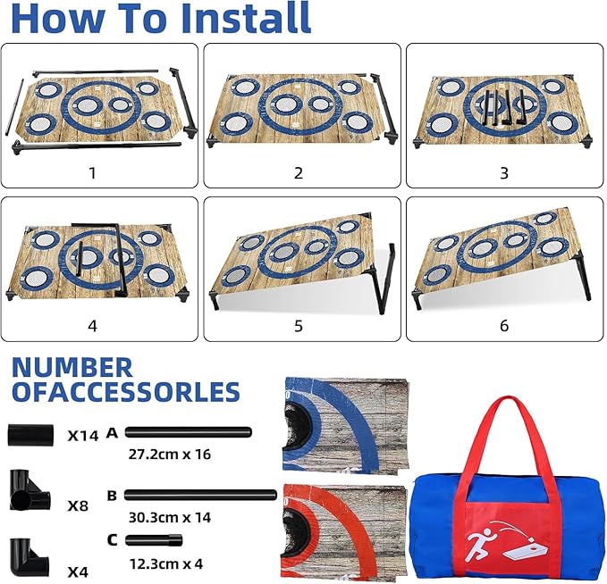 NZQXJXZ Portable Cornhole Board Set 3x2 Ft with 8 Bean Bags Corn Hole Toss Game Cornhole Games for Indoor and Outdoor Parties, Ideal for Kids, Adults, Camping Travel,Parties,Beach, Yard