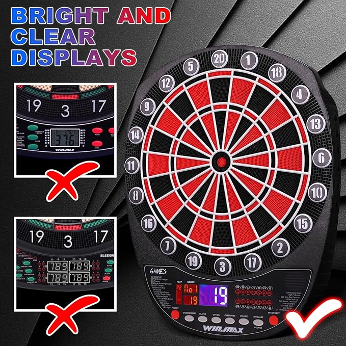 WIN.MAX Electronic Dart Board Soft Tip Dartboard Set LED Displays 3 Languages with 12 Darts 100 Tips Power Adapter