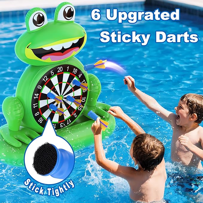 MOONTOY Pool Toys for Kids, Inflatable Frog Dart Board Game, Pool Games for Beach & Backyard, Summer Water Toys for Boys Girls Ages 6-12, Teens & Adults (Pump Included)