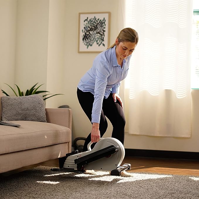 Sunny Health & Fitness Sitting Under Desk Elliptical Exerciser, Portable Pedal Training Machine for Senior Exercise, Peddler for Home Workout, Optional Free SunnyFit App, Magnetic, Motorized & In Pink