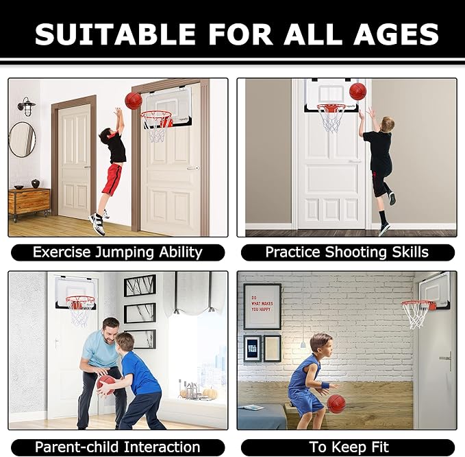 ropoda Indoor Basketball Hoop, Mini Hoop with Remote Controll, 7 LED Lights, 3 Modes Scoreboard, Mini Hoop with 4 Balls Over The Door, Basketball Hoop Indoor, Toys Gifts for Kids Adults