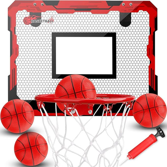 Indoor Basketball Hoop Set for Kids Adults, Pro Mini Basketball Hoop for Door Wall, Room Basketball Hoop Over The Door Outdoor Basketball Hoop with 4 Balls Toy Gift for Boy Girl