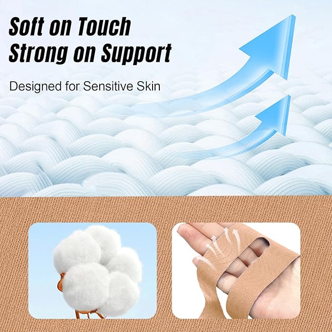 Waterproof Kinesiology Tape for Shoulders/Knees, 10 Precut Strips for Knee Pain Relief & Stability Support (Beige), Elastic Strong Adhesive Athletic Tape, Latex-Free Hypoallergenic Sports Tape