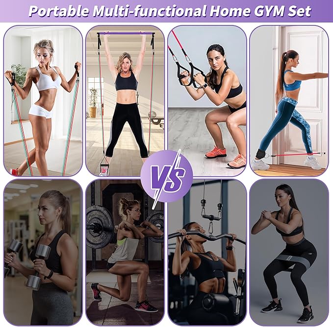 Portable Pilates Bar Kit with Resistance Bands for Men and Women - 3 Set Exercise Resistance Bands - Multifunctional Home Gym - Supports Full-Body Workouts β with Fitness Poster and Video