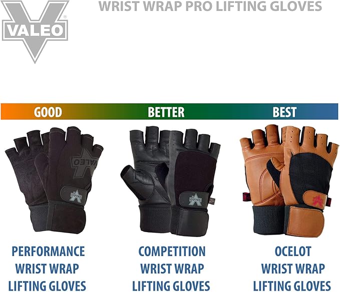 Valeo Competition Wrist Wrap Lifting Gloves with Durable Leather Construction, Reinforced Stitching, and Double Leather Padded Palms