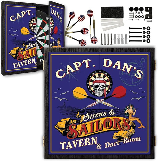 THOUSAND OAKS BARREL CO. | Personalized Dartboard & Cabinet Set with 6 Steel Tip Darts