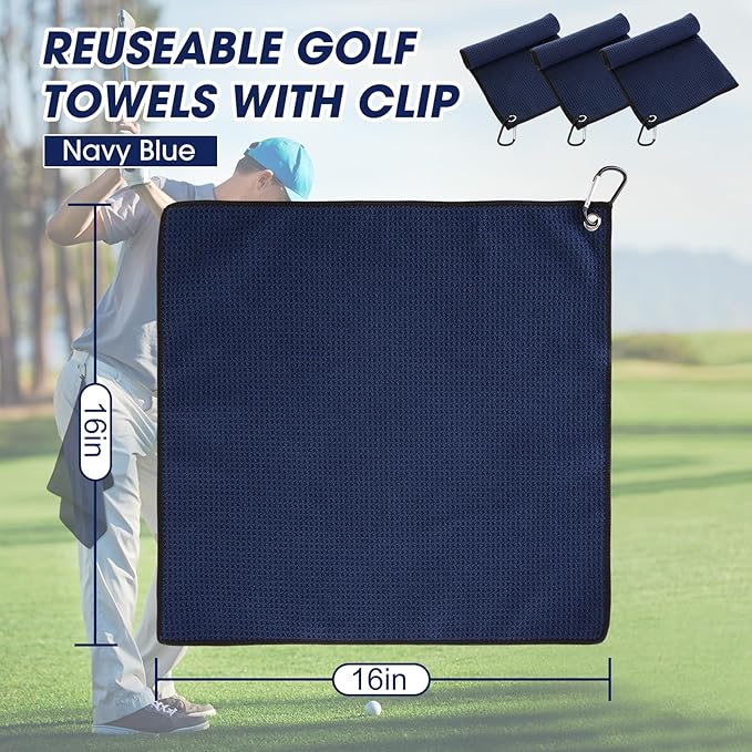 Batiyeer Golf Towels Bulk for Bags 16'' x 16'' Microfiber Waffle Pattern Golf Towel with Clipfor Mini Tournament, Club, Yoga, Fitness