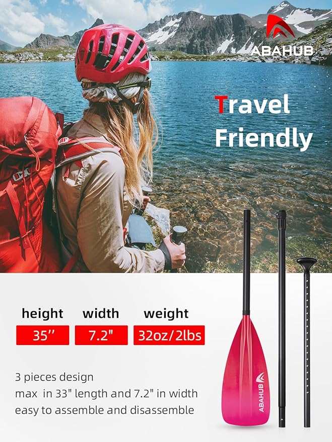 Abahub SUP Paddle - 3 Piece Adjustable Paddles - Lightweight Stand-up Paddle Oars for Paddleboard, Adjustable Aluminum Alloy Shaft 68" - 84", Black/Blue/Green/Orange/Red/Yellow Plastic Nylon Blade