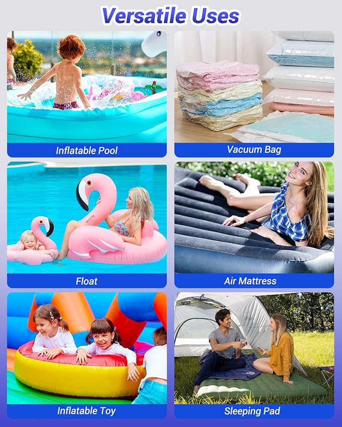 Dr.meter Air Pump for Inflatables, 3600mAh Rechargeable Air Mattress Pump with Camping Light 4.8kPa Fast Inflate Deflate Portable Mini Air Pump for Sleeping Pad, Swimming Ring, Pool Float, Vacuum Bags