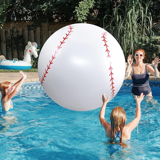 Lewtemi Giant Inflatable Sports Balls Large Inflatable Beach Ball Baseballs Soccer Rainbow Basketball Football for Sport Birthday Party Favor(2 Pcs,Soccer, Baseball,40 Inch)