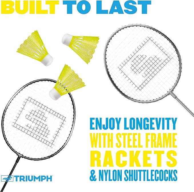 Triumph Sports 4-Player Badminton Set with 4 Rackets, 3 Shuttlecocks and 1 Carry Case, Black