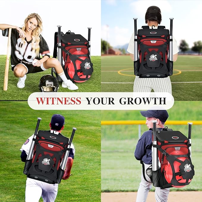 Baseball Backpack for Adult and Youth, Large Capacity Lightweight Softball Bag With Shoe Compartment and Fence Hook for TBall Bat & Equipment, Waterproof for Helmet, Gloves