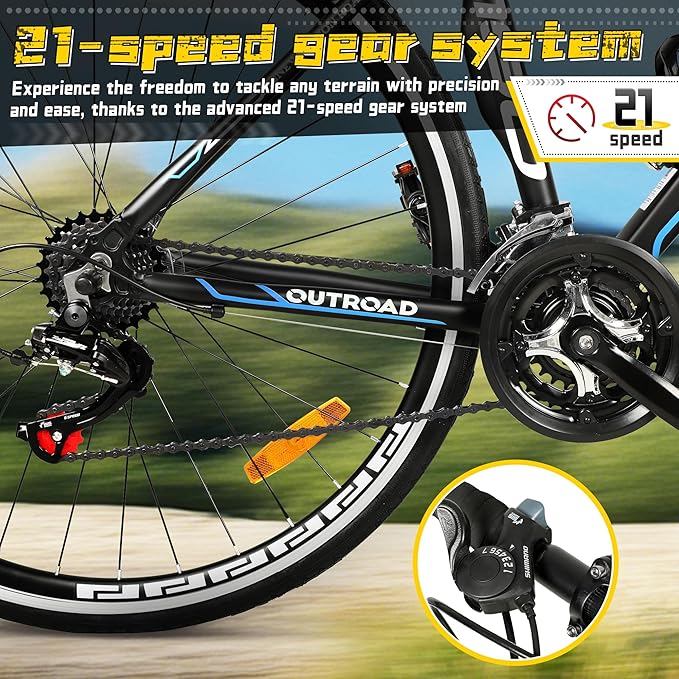 700C Wheel Road Commuter Bike, 14/21 Speed Shifter, Dual Disc Brakes Racing Bicycle with Light Aluminum Alloy Frame for Adult Men and Women