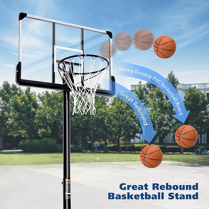 Basketball Hoop Outdoor 6.7FT-10FT Adjustable 44 Inch Backboard Portable Basketball Hoop Basketball Goal with Sandbag Basketball System Large Base and Wheels for Adults Youth in Backyard Driveway