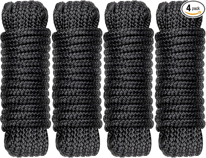 Boat Dock Lines Marine Rope - 3/8" x 20ft with Pre-Spliced 12" Loop Double Braided Nylon Ropes Bumper Tie Mooring Line for Boats Docking Pontoon Boating Accessories - 4 Pack