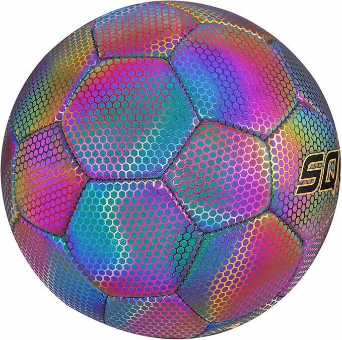 SQUAD Holographic Reflective Soccer Ball Size 5 - Reflective Glowing Ball for Night Games & Training - Durable PU Leather and Rubber Airbags - Cool & Unique Gift for Soccer Fans