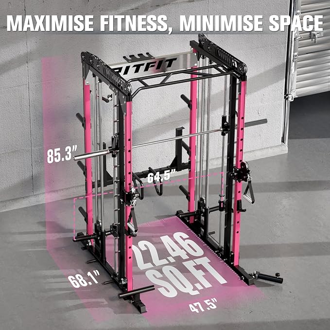 RitFit M1 & M1 Pro Smith Machine with Cable Crossover System, Multi-Function Squat Rack Power Cage for Home Gym, Power Rack and Packages
