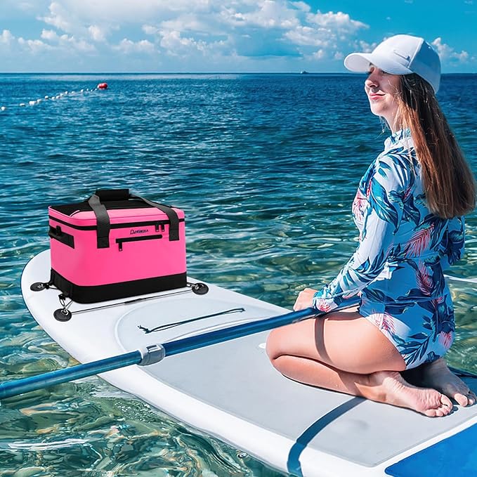 Paddle Board Cooler Waterproof, Super Capacity SUP Paddleboard Deck Cooler with Shoulder Strap & 6 Elastic Rope Clips, Paddle Board Accessories Bag for Stand Up Paddleboard and Kayak