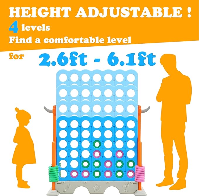 SDADI Height Adjustable 3-in-1 Giant 4 in a Row Connect Game, Jumbo 4-to-Score Game with Golf Game and Ring Toss Set, Indoor Outdoor Yard Game Party Game for Kids Adults and Family, Orange