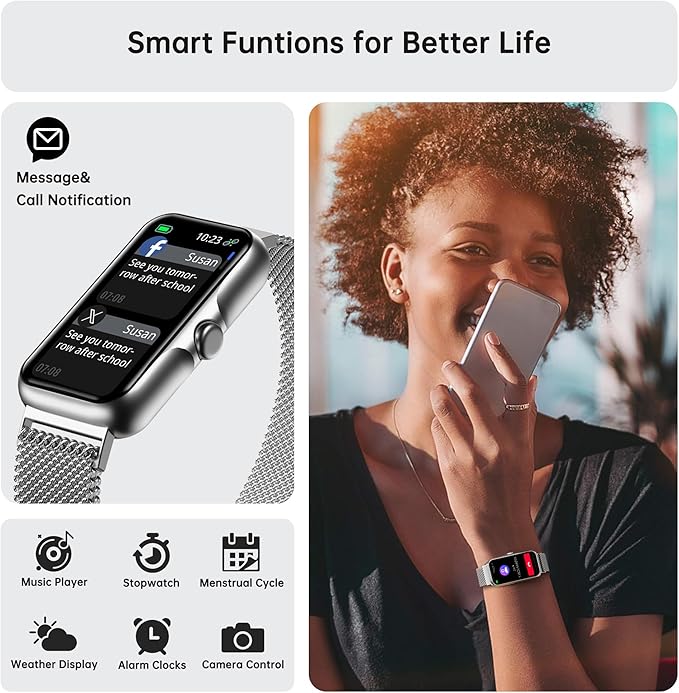 Health Fitness Tracker, Smart Watch with 24/7 Heart Rate and Blood Oxygen Monitor, Sleep Tracker with IP68 Waterproof, Activity Tracker Pedometer Step Counter for Women Men (Silver)