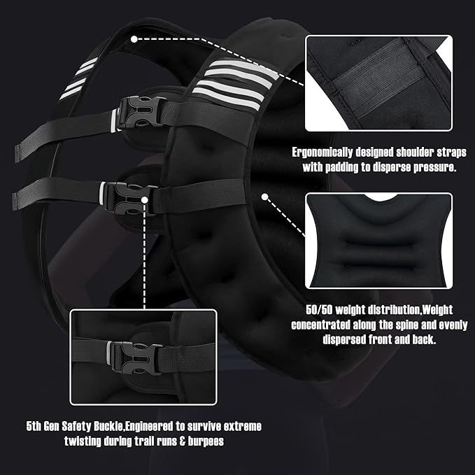 Weighted Vest Men or Women - 5/10/15/20/25/30lbs Weights with Reflective Stripe, Weighted Vest for Workout Equipment for Strength Training Running - Walking Weight Loss