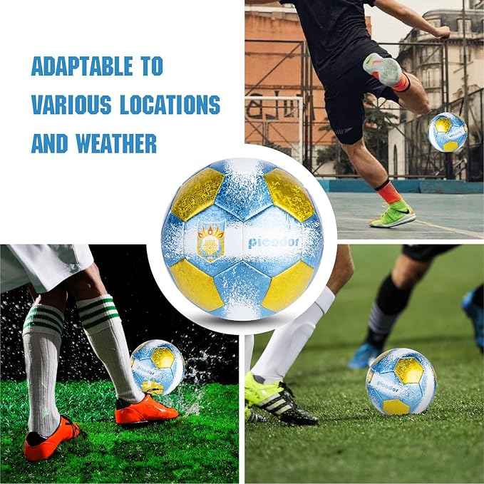 Size 4 Soccer Balls, Laser Leather Soccer Ball for Sport Training & Match Play - Vibrant Soccer Balls Gift Set with Pump for Kids and Youth