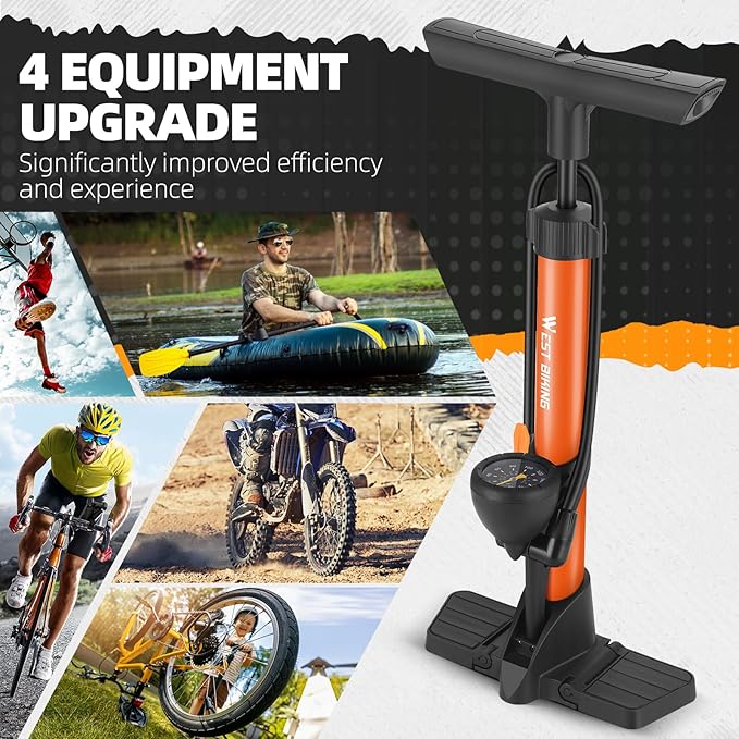 Bike Floor Pump, Bikes Pump with Gauge,Bicycle Air Pump with High Pressure 160 Psi, BikeTire Pump with Presta Schrader Valves,Portable Hand Pump Bike, Fits Road Bikes MTB E-Bike, Ball