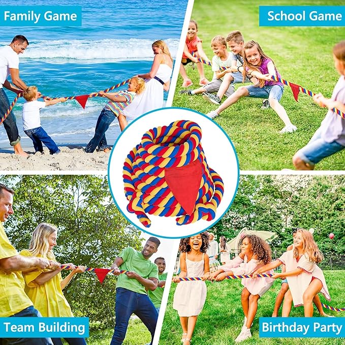 X XBEN Field Day Tug of War Rope for Kids and Adults 75FT, Family Reunion Birthday Party Games, Summer Outside Lawn Games, Camping Picnic Carnival Games, Perfect for Team Building Activities