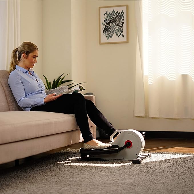 Sunny Health & Fitness Sitting Under Desk Elliptical Exerciser, Portable Pedal Training Machine for Senior Exercise, Peddler for Home Workout, Optional Free SunnyFit App, Magnetic, Motorized & In Pink