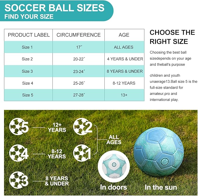 STEEFAN Teal/Blue/Pink Soccer Ball Size 4 for Kids Outdoor Play,Color Change Soccer Official Ball with Needles and Air Pump,Gift Idea for Kid Teen Boy Girl Junior Women,Indoor Outdoor Game Soccer Ball