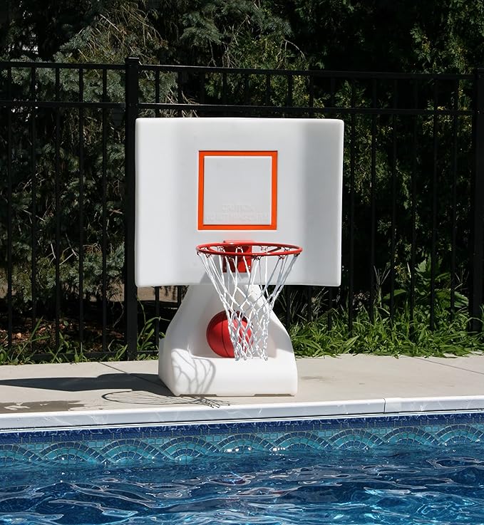 Pool Shot Rock The House Poolside Freestanding 15" Diameter Basketball Hoop, Includes 2 Waterproof Vinyl Basketballs, White