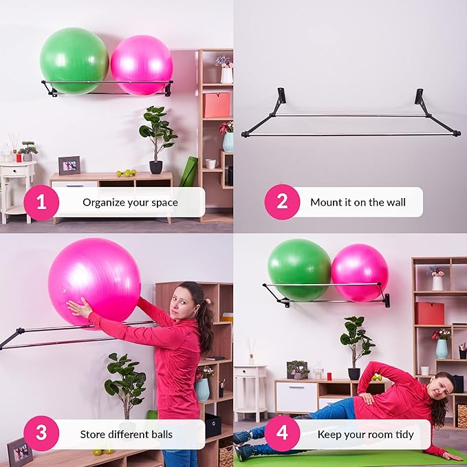 Exercise Ball Holder | Organize Your Space | Wall Mounted Rack | Yoga Ball Holder | Exercise Wall Mount | Fitness Therapy & Stability Rack | For Gyms, Studios, Home Gyms