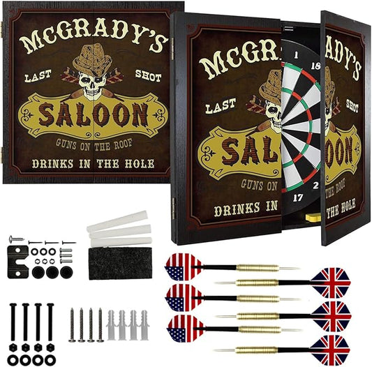 THOUSAND OAKS BARREL CO. | Personalized Dartboard & Cabinet Set with 6 Steel Tip Darts