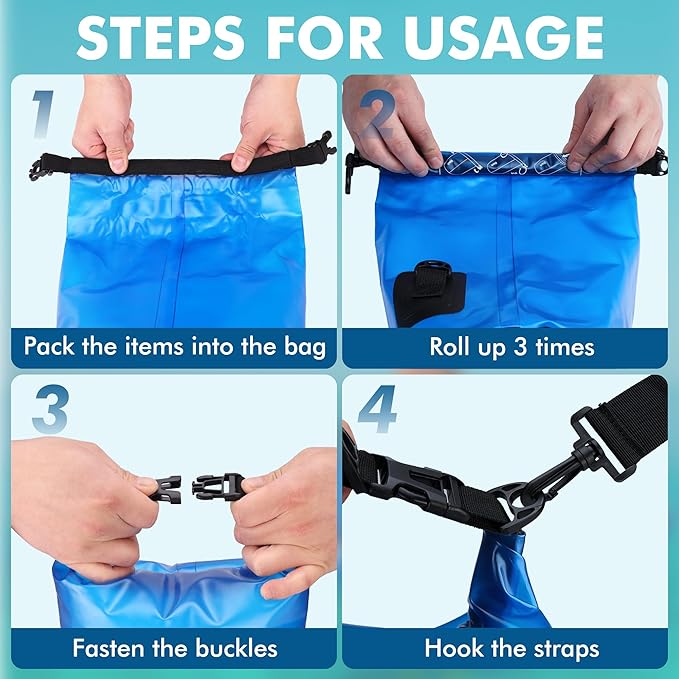 VILLEY Dry Bag Waterproof 5L Roll Top Sack Keeps Gear Dry Lightweight Sack for Kayaking Boating Camping Swimming and Beach Adventures Blue Transparent