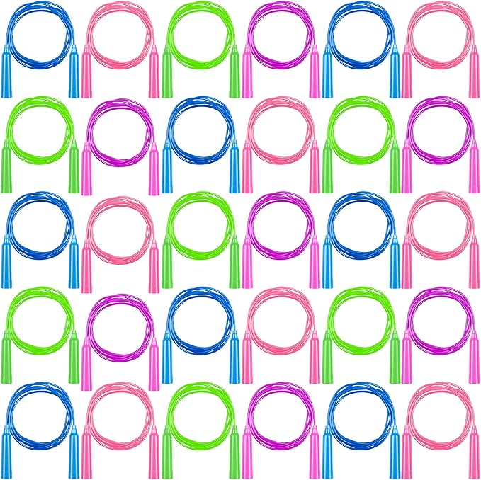 Elcoho 30 Pack Kids Jump Rope Set 7.5 Feet Plastic Jump Ropes Kids Adjustable Colorful Skipping Rope for Outdoor Indoor Fun Game Exercise Fitness Training and Party Favors