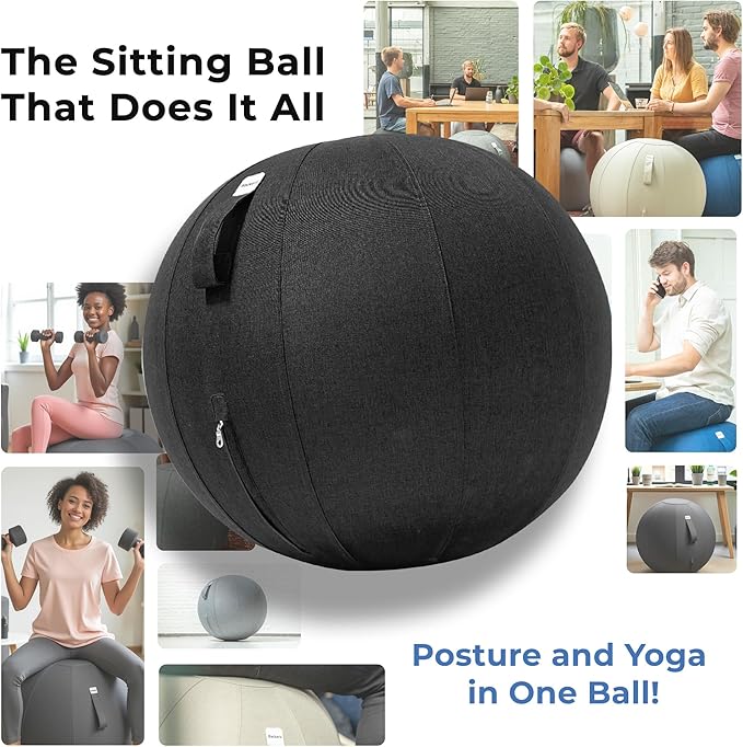 Balance Ball Chair for Office & Home - Ergonomic Exercise Ball for Posture & Back Pain Relief, Yoga Ball Chair - Sitting Ball with Washable Linen Cover