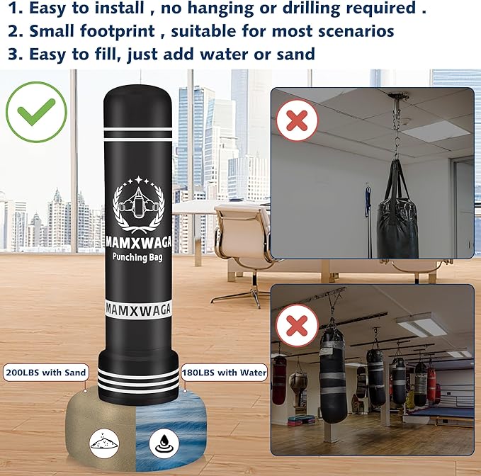 Standing Punching Bag with Stand Adult, 70'' Freestanding Heavy Boxing Bag with Electric Air Pump, Youth Kickboxing Bags Inflatable