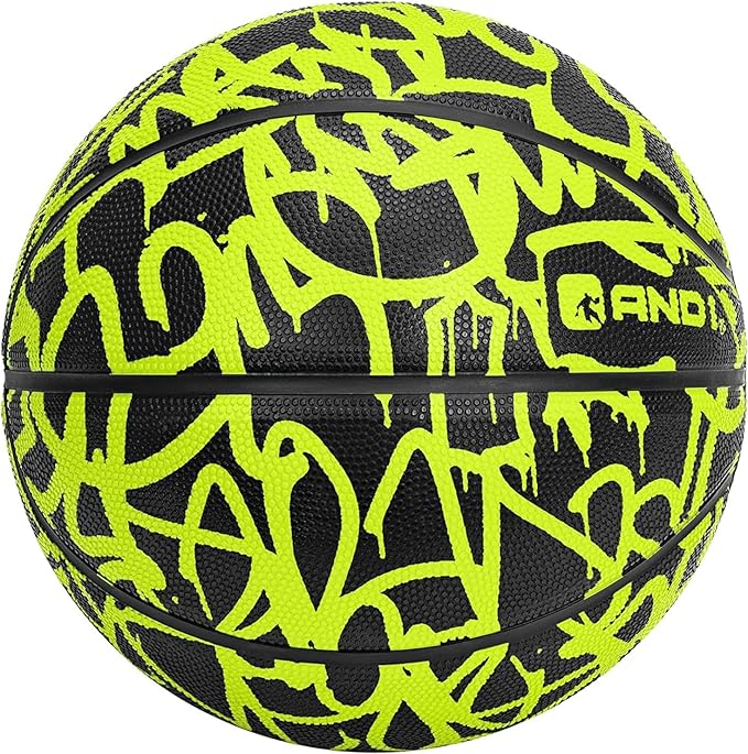 AND1 Fantom Graffiti Rubber Basketball Game Ready, 27.5 Inches, Youth Size 5, Made for Indoor and Outdoor, Sold Deflated (Pump NOT Included), Volt