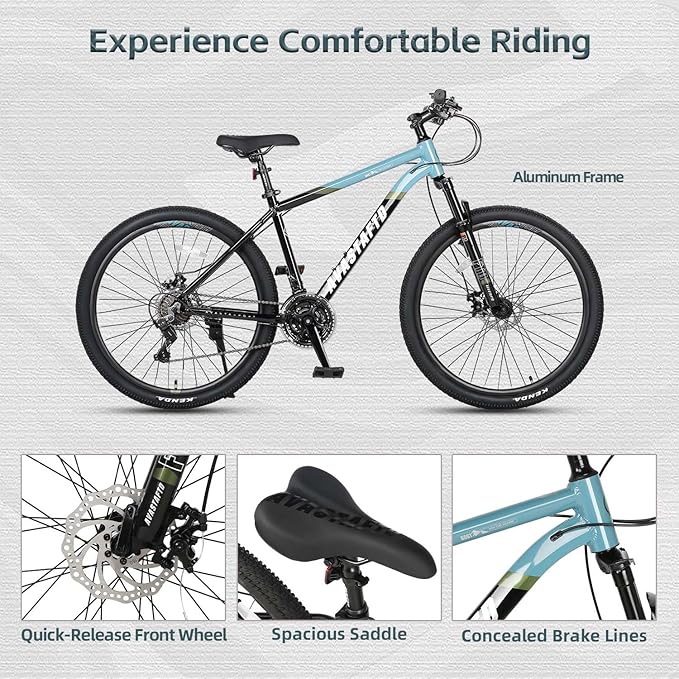 AVASTA Earth 26 27.5 inch Mountain Bike with 21-Speed,Aluminum Frame, Dual Disc Brake, Comfortable Saddle,Multiple Colors