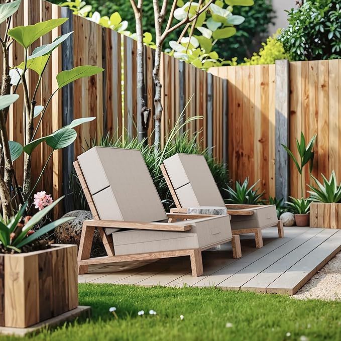 6 Inch Thick Foldable Deep Seat Cushion, 2 PCS 24 x 24 Inch Outdoor Water &Fade Resistant Olefin Patio Furniture Replacement Chair Cushion, with Removable Cover, Handle and Straps, Light Beige