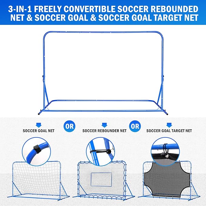 Three Mode Soccer Goal & Rebounder Net & Target Net,Four Targets for Precise Training,Tough-Built for Intense Shots,Quick-Switch Angle Soccer Training for Control/Passing Practice for Kids Teen
