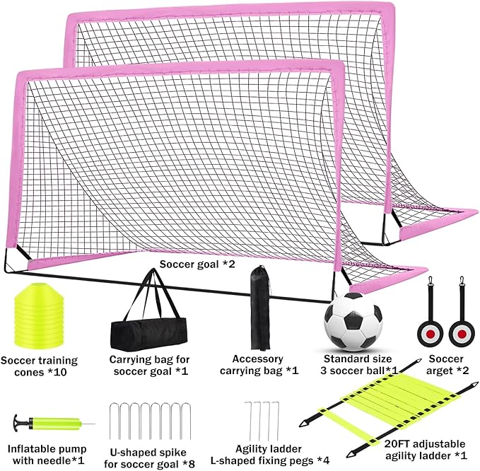 6x4 FT Kids Soccer Goals for Backyard - 2 Pack Soccer Nets, Portable Pop Up Goal Set with Training Mat, Cones, Target & Ball - Soccer Training Equipment Gift for Boys/Girls Ages 3-12